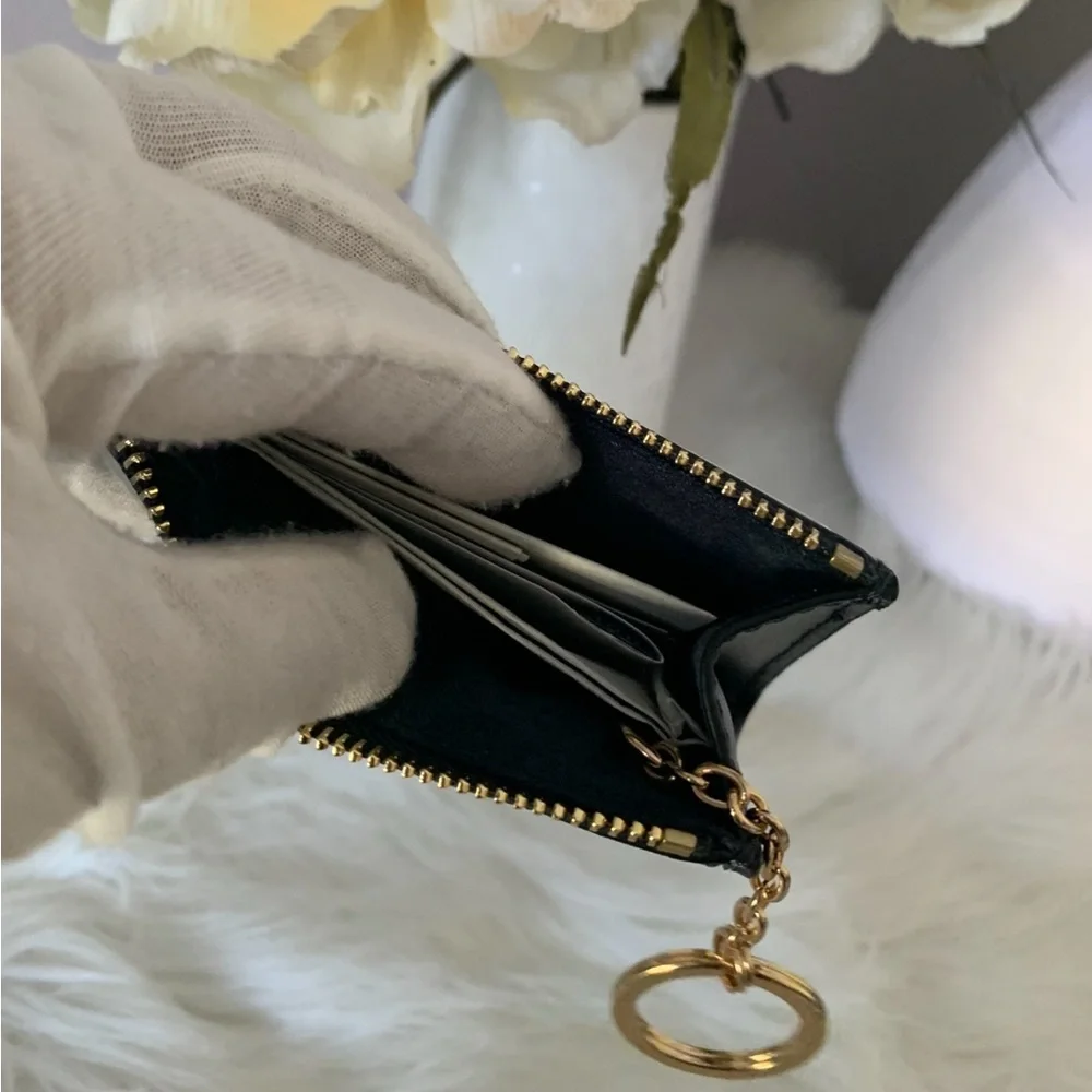 Coach Black and Cream Plaid Card Holder